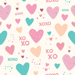 Love and Hearts Seamless Pattern Swatch. Pastel Color Valentine's Day Wallpaper.
