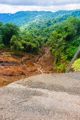 Landslide Collapsed Asphalt Road, Cracked and Broken at Yellapur, Karnataka, India