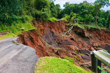 Dangerous landslide on the highway of Yellapur,Karnataka, India
