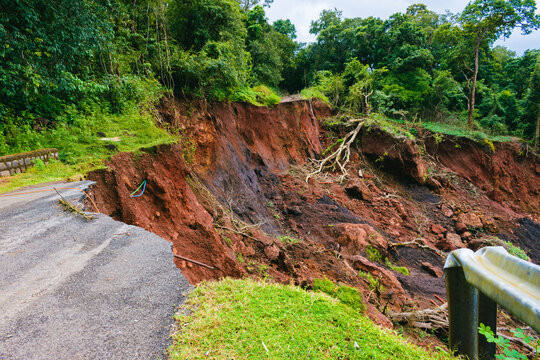 Dangerous landslide on the highway of Yellapur,Karnataka, India
