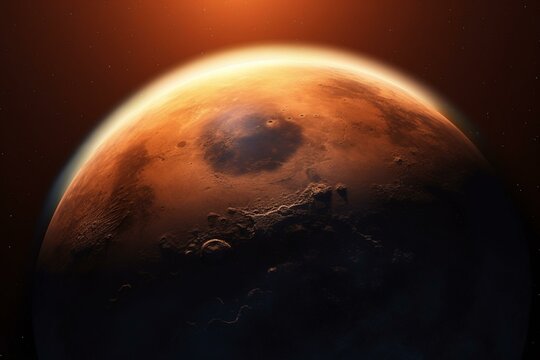 Detailed image of sunrise on Mars seen from space. Generative AI