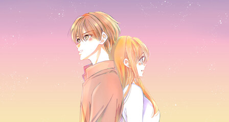 背中合わせの男女カップル