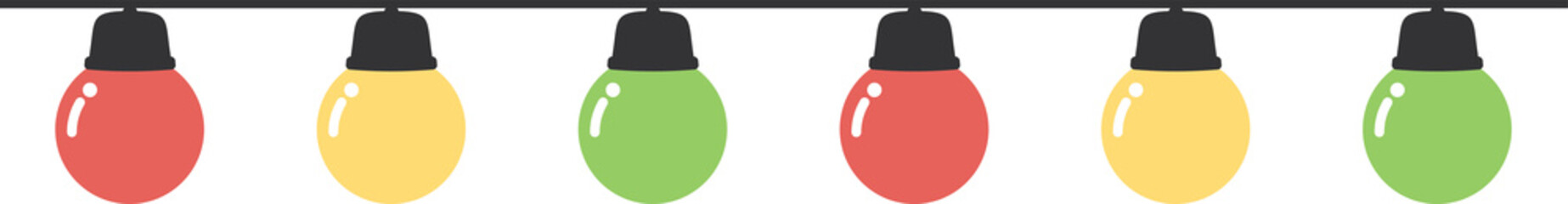 Festive colorful Christmas string light border. Flat design illustration.