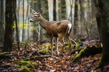 a deer foraging in a forest