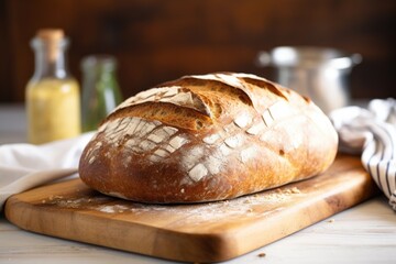 a loaf of homemade bread on a breadboard