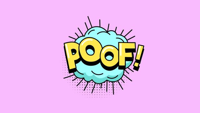 Poof text animation with comic style on pink pastel color background