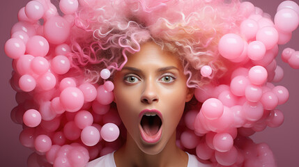 Obraz na płótnie Canvas portrait of a woman with pink balloons