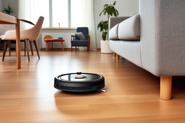 robotic vacuum cleaner navigating across a room