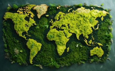 World map made form leaves and grass,World map mixed with green grass as the map background.
