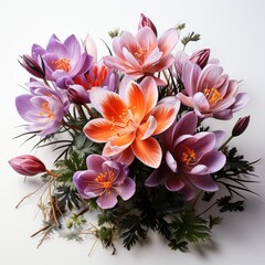 Crocus Bouquet With Butterfly , Hd , On White Background 