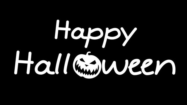 Happy Halloween Text Animation in white color on transparent background. Happy Halloween typography for halloween celebration. 4k video alpha channel.
