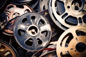 close-up of vintage film reels