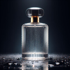 luxury Perfume bottle with water drops black cosmetic beauty