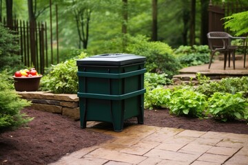 Naklejka premium plastic compost bin on a paved yard