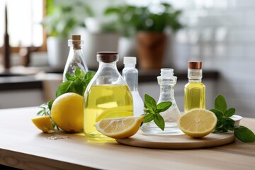 eco-friendly cleaning products on a kitchen table