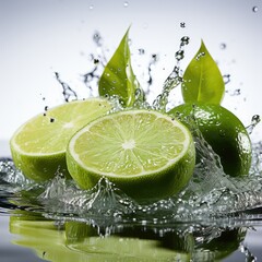 Floating Sliced Lime With Clear , Hd , On White Background 