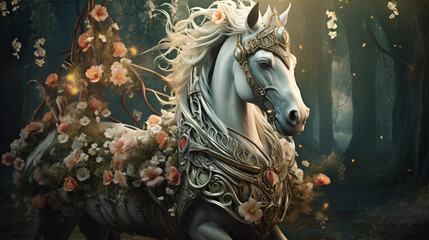 Fototapeta na wymiar Horse drawn with a horse unicorn
