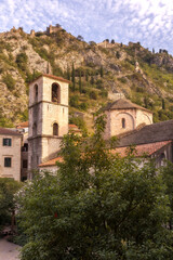 Fototapeta na wymiar Old town of Kotor, Montenegro, church and fortress