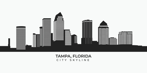 Tampa city skyline silhouette. Florida cityscape in vector format - obrazy, fototapety, plakaty