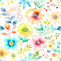 Fototapeta na wymiar Pastel watercolor flowers with stems and leaves. Watercolor art background.