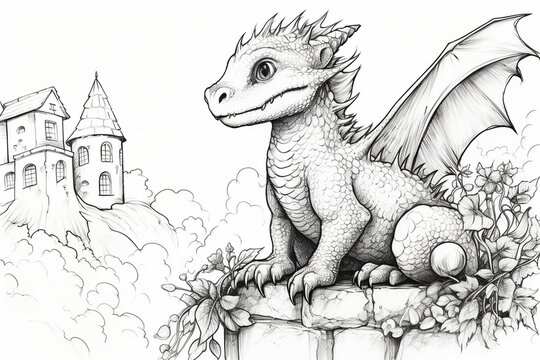 dragon kid coloring page book line art