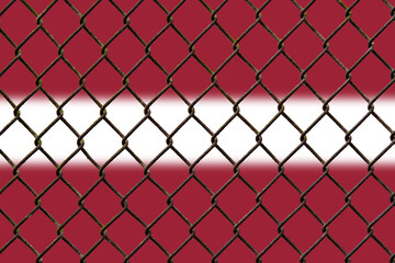 Fototapeta premium A steel mesh against the background of the flag Latvia.