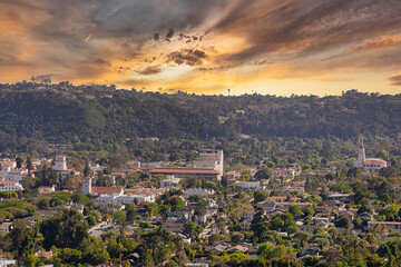 Sunset views of Santa Barbara, California from the mountains - obrazy, fototapety, plakaty