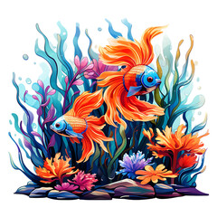 Fototapeta premium Exotic Fish in Fish Tank Isolated on Transparent or White Background, PNG