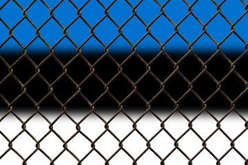 Fototapeta premium A steel mesh against the background of the flag Estonia.