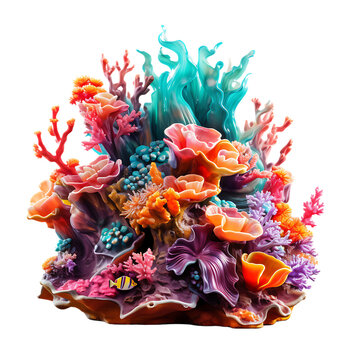 Coral Reef in a Fish Tank Isolated on Transparent or White Background, PNG