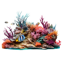 Coral Reef in a Fish Tank Isolated on Transparent or White Background, PNG