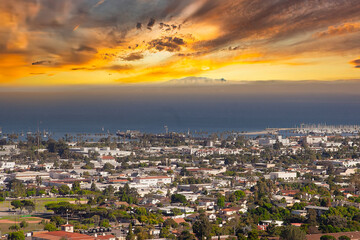 Fototapeta na wymiar Sunset views of Santa Barbara, California from the mountains