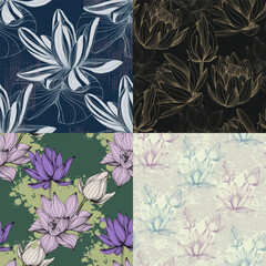 Lotus seamless pattern , Vector spa lotus wallpapers, fabric, texture, background. Beautiful floral lotus romantic seamless patterns with flowers.