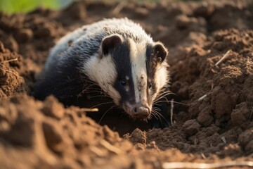 Fototapeta premium a badger digging a burrow in the dirt