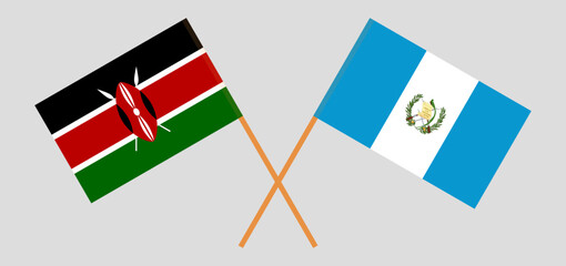 Crossed flags of Kenya and Guatemala. Official colors. Correct proportion