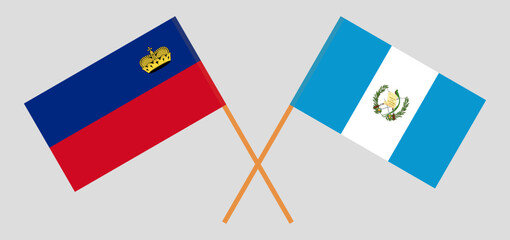 Crossed flags of Liechtenstein and Guatemala. Official colors. Correct proportion