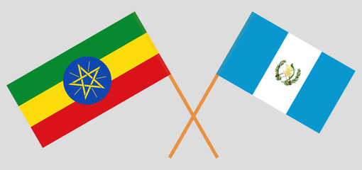 Crossed flags of Ethiopia and Guatemala. Official colors. Correct proportion