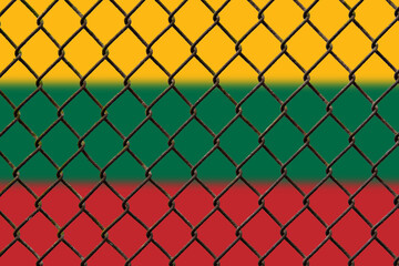 Fototapeta premium A steel mesh against the background of the flag Lithuania.