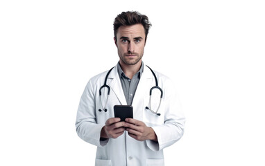 Man with Mobile Phone in Realistic Format on White or PNG Transparent Background.