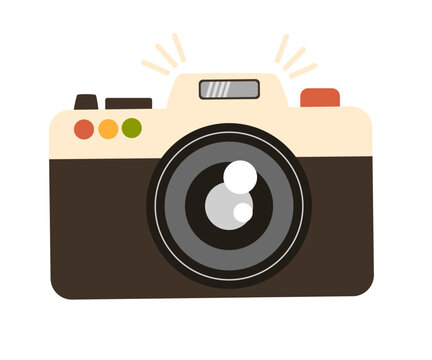 Vintage camera device, polaroid. Photography camera. Vector hand draw illustration.