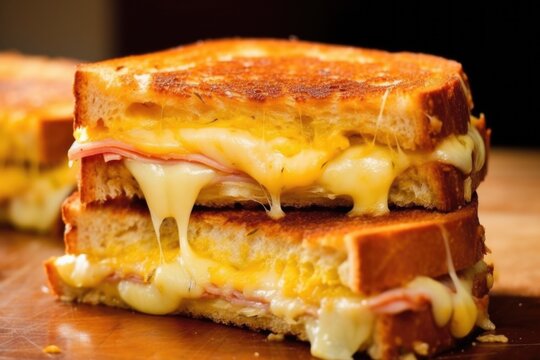 piling cheese and ham on a sourdough sandwich