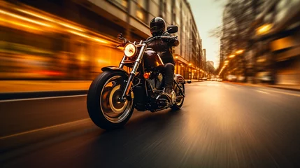 Foto op Plexiglas Custom motorbike biker rider on blurred city street © BeautyStock