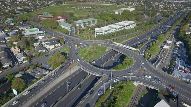 Aerial: Greenlane motorway interchange, Auckland, New Zealand