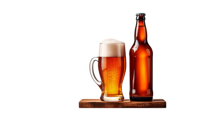 Craft Beer Bottle and Glass Isolated on Transparent or White Background, PNG