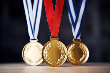 a line of gold, silver, and bronze medals