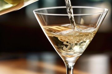 close up shot of drink poured into a martini glass