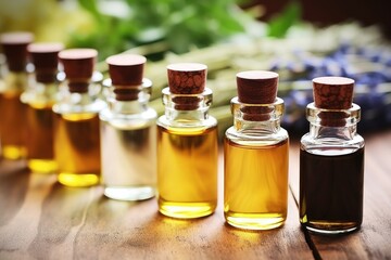 a close-up of essential oil bottles for aromatherapy