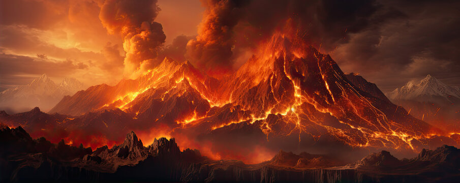 Vulcano eruption with red hot lava