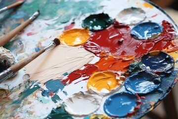Obraz na płótnie Canvas close-up of artist palette with acrylic paints