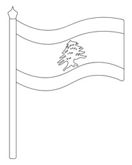 Flag of Lebanon. Sketch. Vector illustration. Coloring book for children. The fabric is decorated with Lebanese cedar. The national symbol of the state develops in the wind. 
